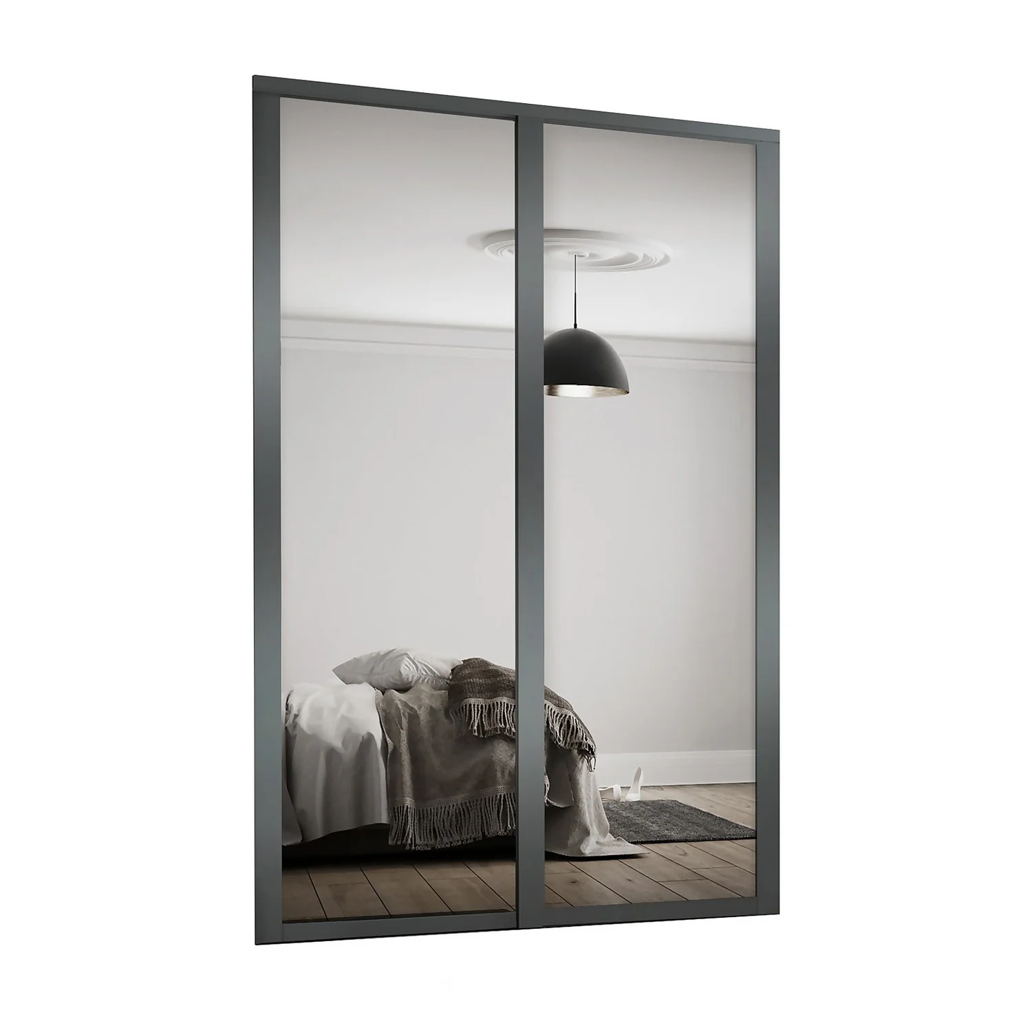 Shaker 2 Door Sliding Wardrobe Kit Mirror With Graphite Frame (W)1145 X (H)2260mm 1 Shaker 2 Door Sliding Wardrobe Kit Mirror With Graphite Frame (W)1145 X (H)2260mm